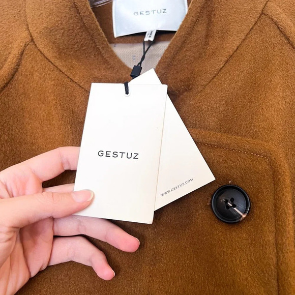 GESTUZ WolinaGZ Wool Blend Brown Felt Asymmetric Designer Trench Coat XS/S NWT - Picture 9 of 15